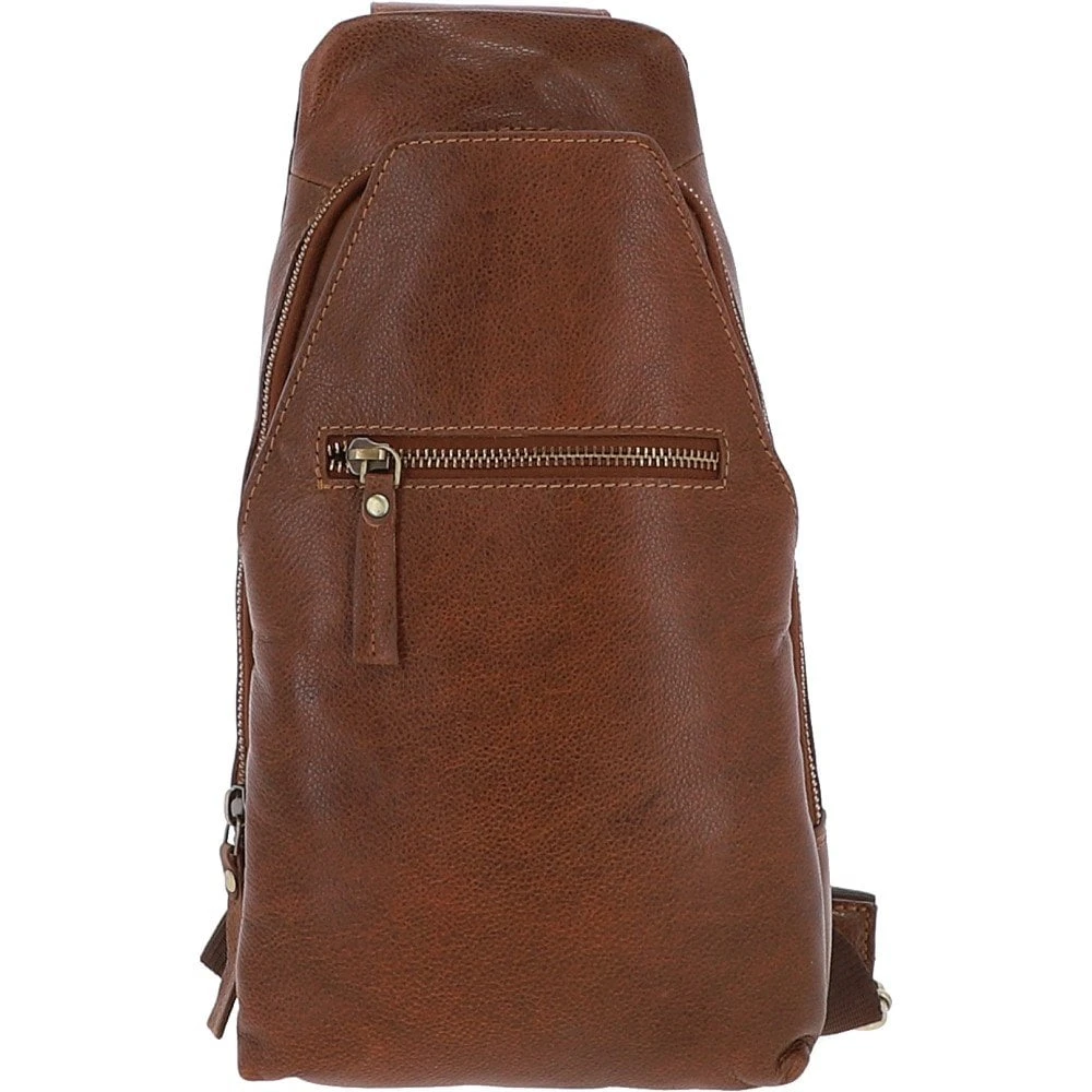 Michigan Leather Three Pocket Sling Bag Cognac: M-53