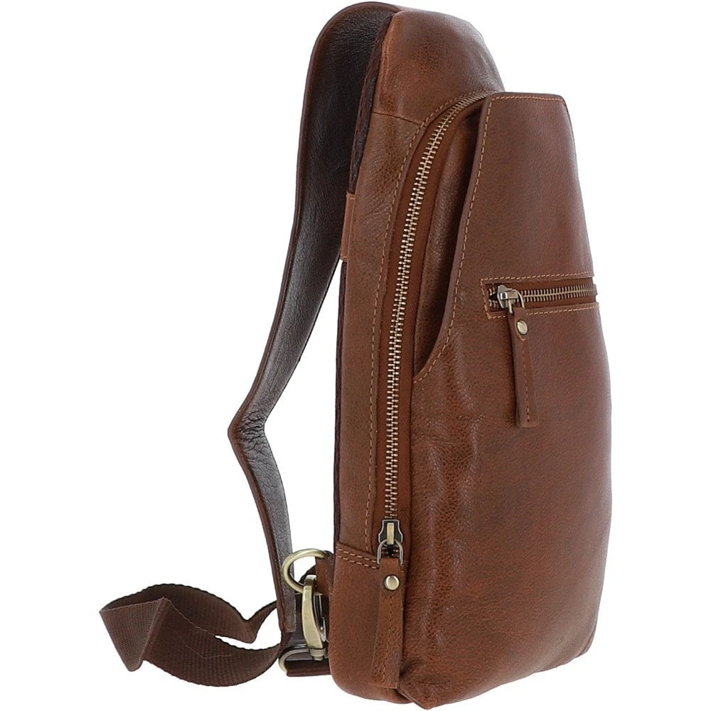 Michigan Leather Three Pocket Sling Bag Cognac: M-53 - Image 4