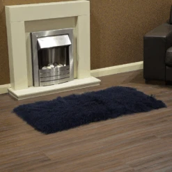 Mongolian Lamb Fur Rug Blue : Curly Hair