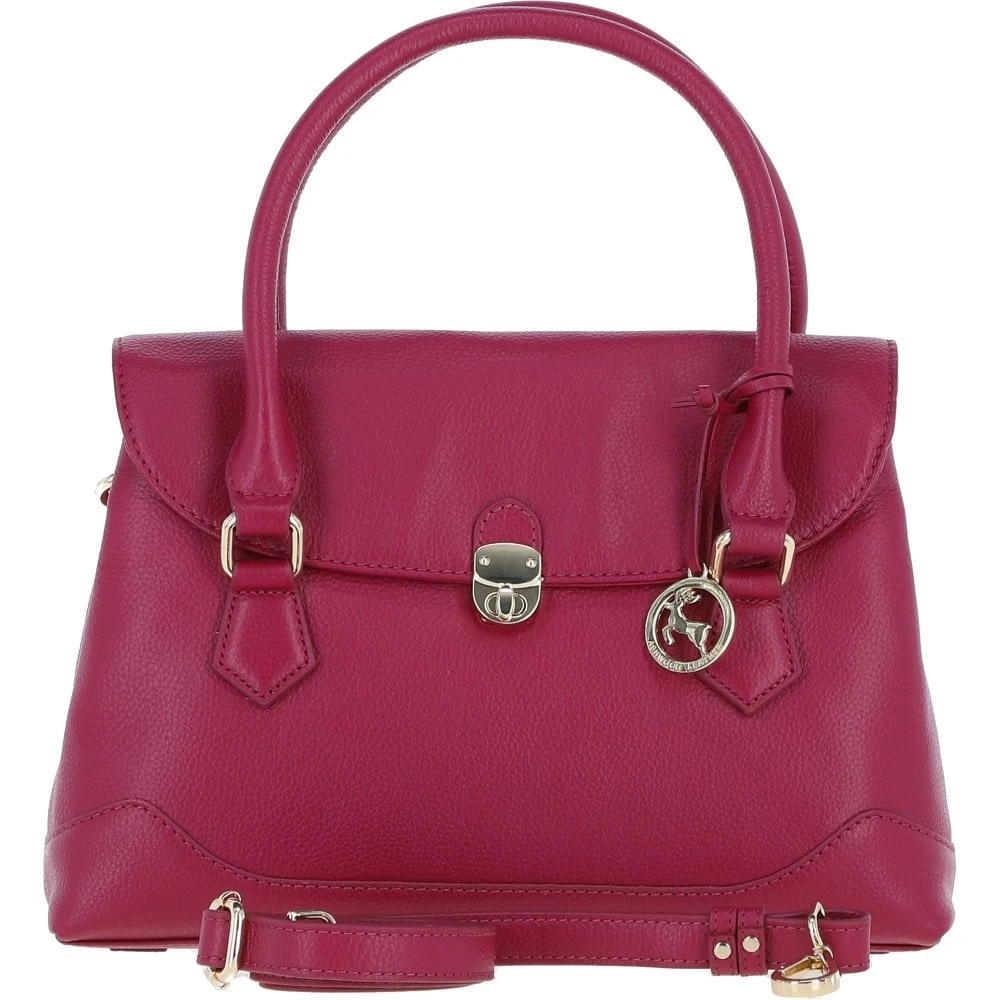 Premium Leather Shoulder Bag With Detachable Crossbody Strap Raspberry: Y-56