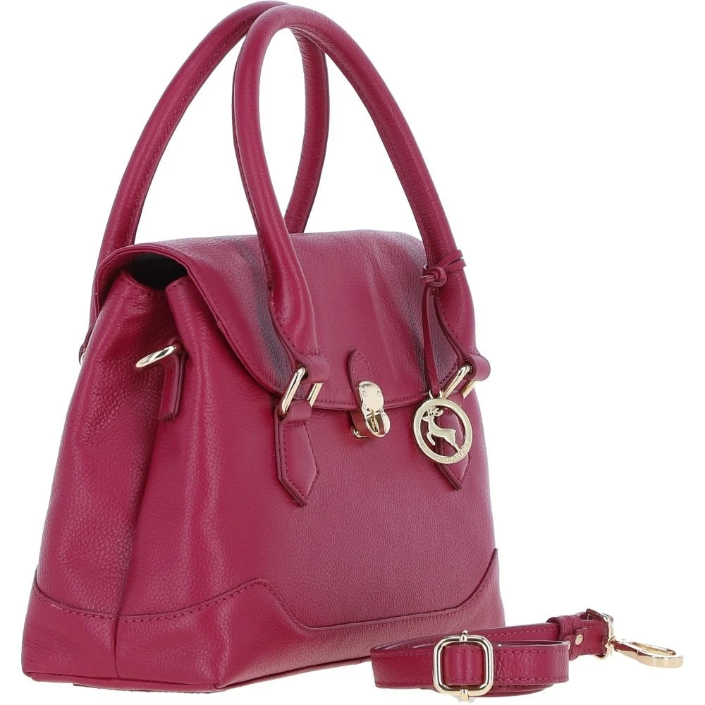 Premium Leather Shoulder Bag With Detachable Crossbody Strap Raspberry: Y-56 - Image 4