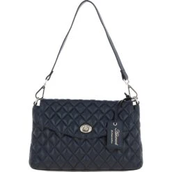 Real Leather Flapover Quilted Bag Cotswold Navy: 63858