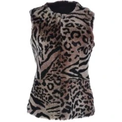 Reversible Suede And Leopard Print Sheepskin Gilet Leo/Brown : Lixue