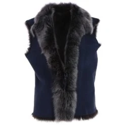Reversible Toscana Suede Leather Gilet Navy/snowtip: Kashmina