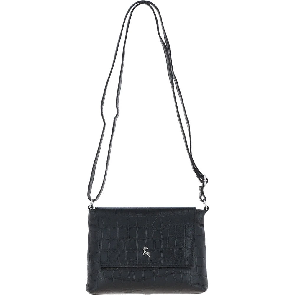 Rosea Flap Over Croc Print Real Leather Shoulder Bag Black/croc: MC6