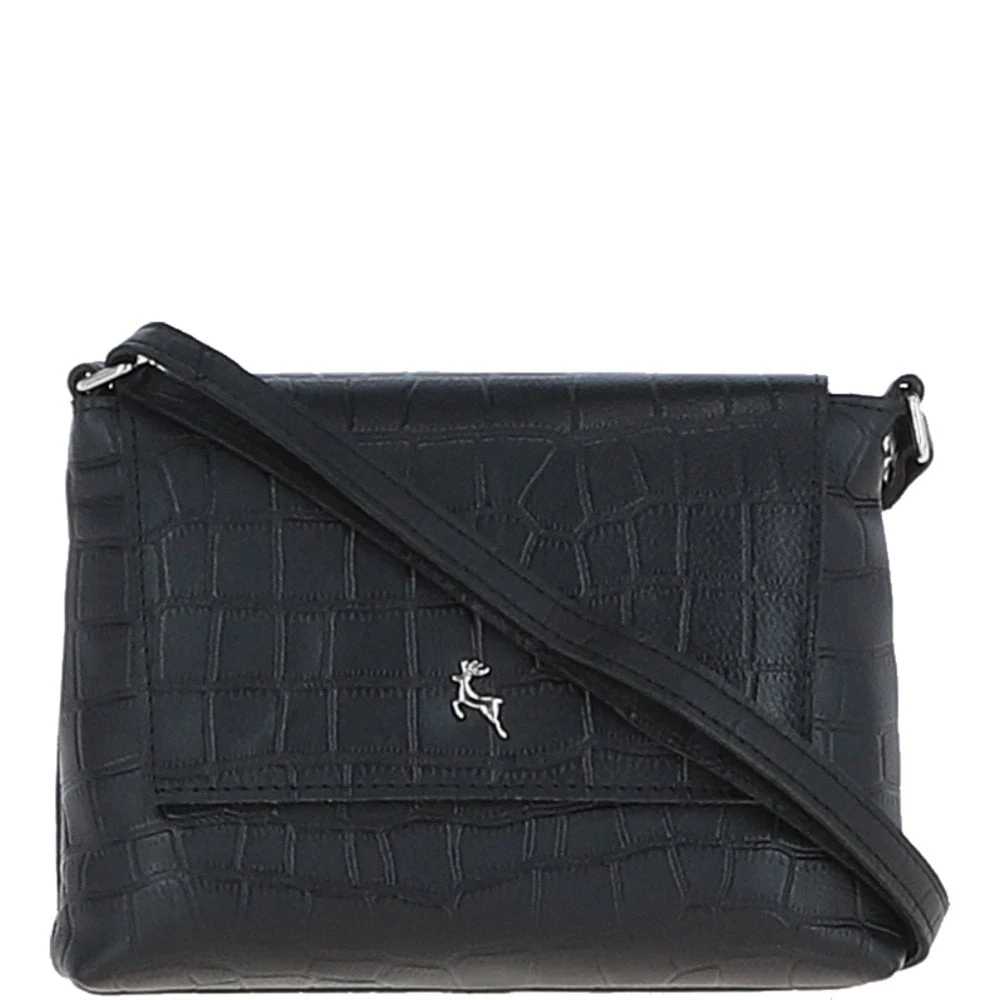 Rosea Flap Over Croc Print Real Leather Shoulder Bag Black/croc: MC6 - Image 2
