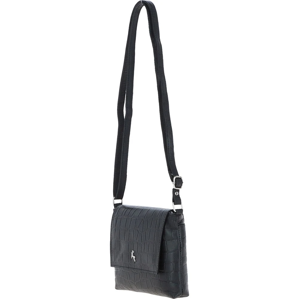 Rosea Flap Over Croc Print Real Leather Shoulder Bag Black/croc: MC6 - Image 3