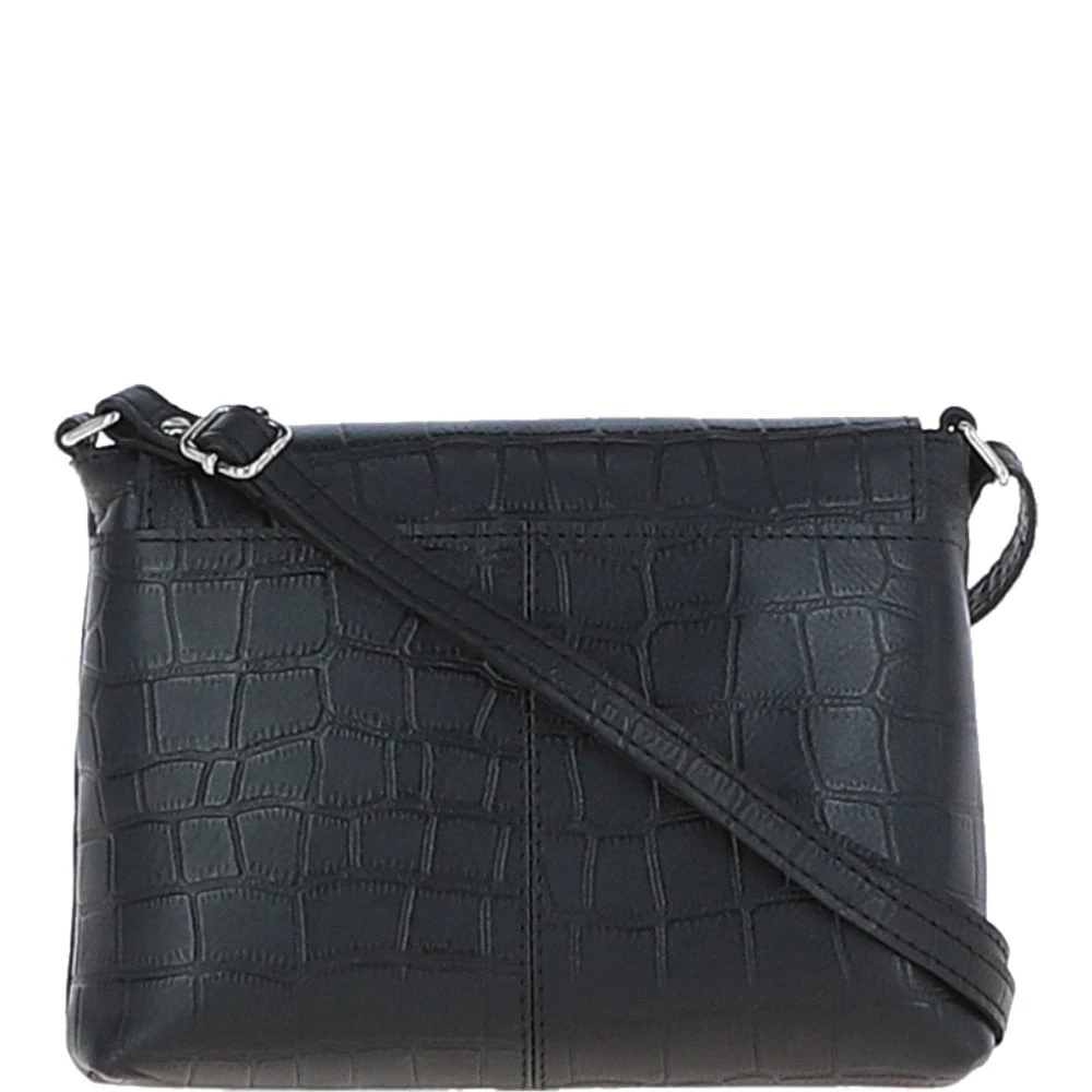 Rosea Flap Over Croc Print Real Leather Shoulder Bag Black/croc: MC6 - Image 4