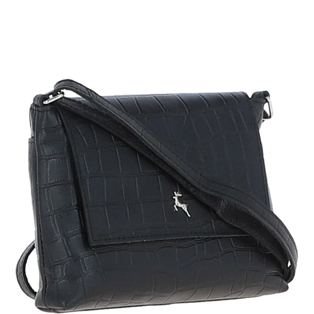Rosea Flap Over Croc Print Real Leather Shoulder Bag Black/croc: MC6 - Image 6
