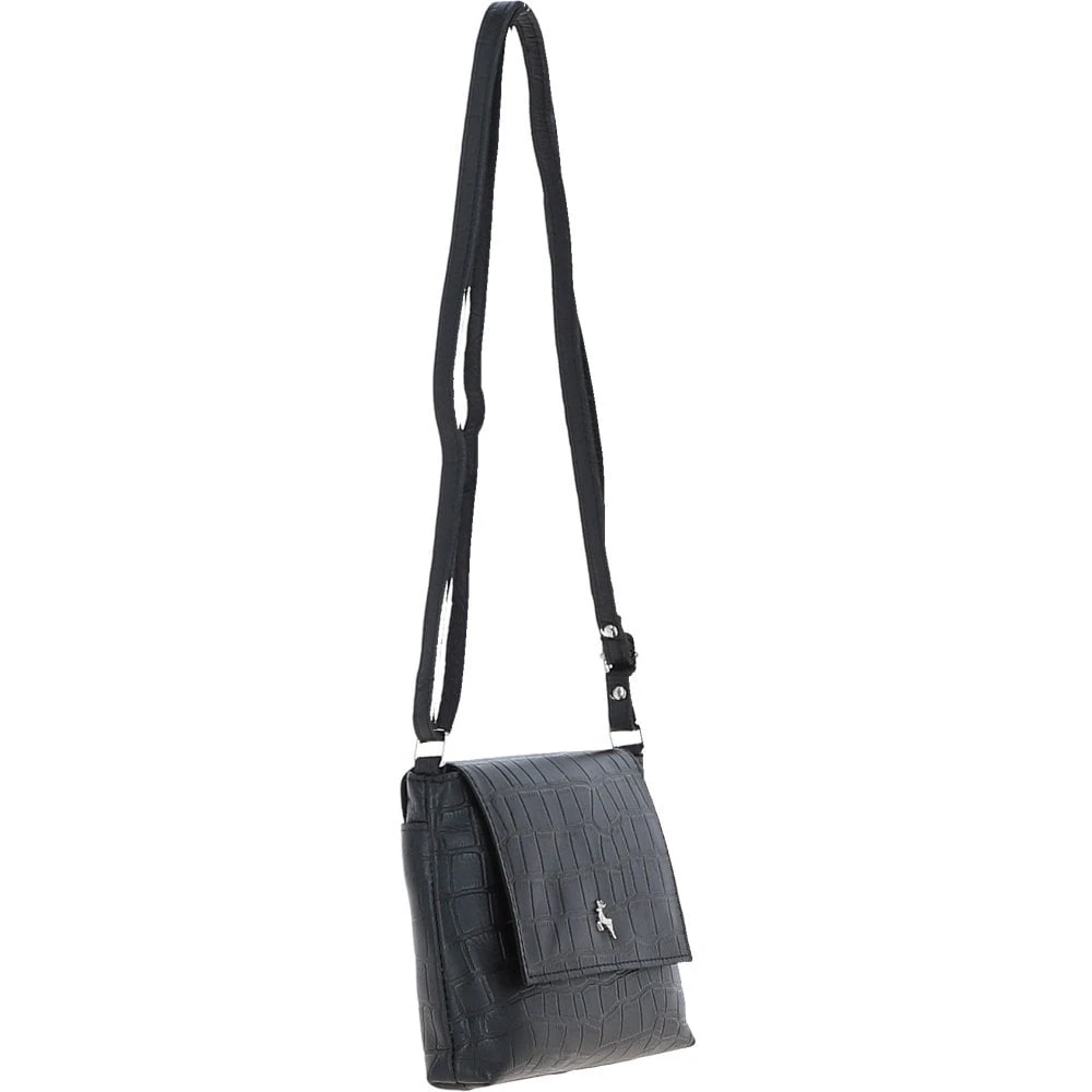 Rosea Flap Over Croc Print Real Leather Shoulder Bag Black/croc: MC6 - Image 7