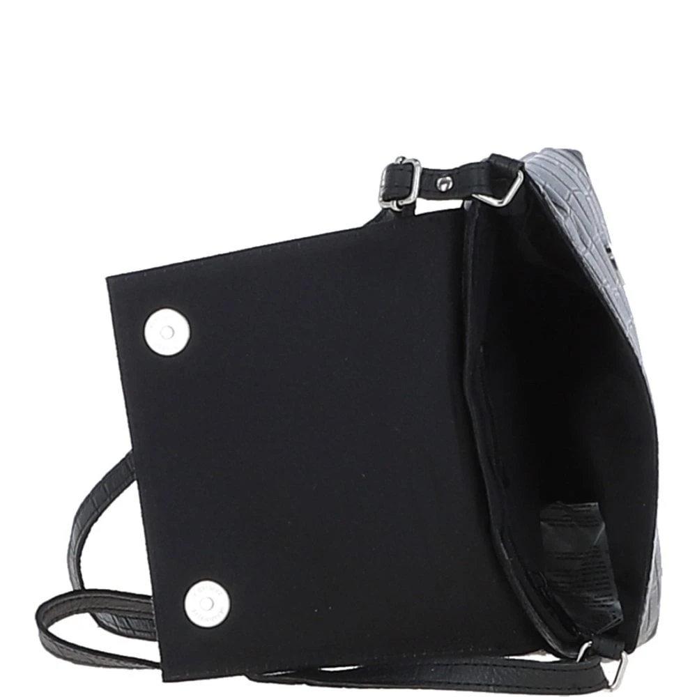 Rosea Flap Over Croc Print Real Leather Shoulder Bag Black/croc: MC6 - Image 8