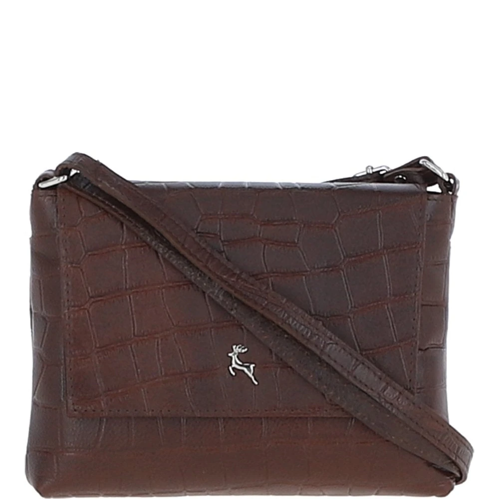 Rosea Flap Over Croc Print Real Leather Shoulder Bag Brandy/croc: MC6 - Image 2