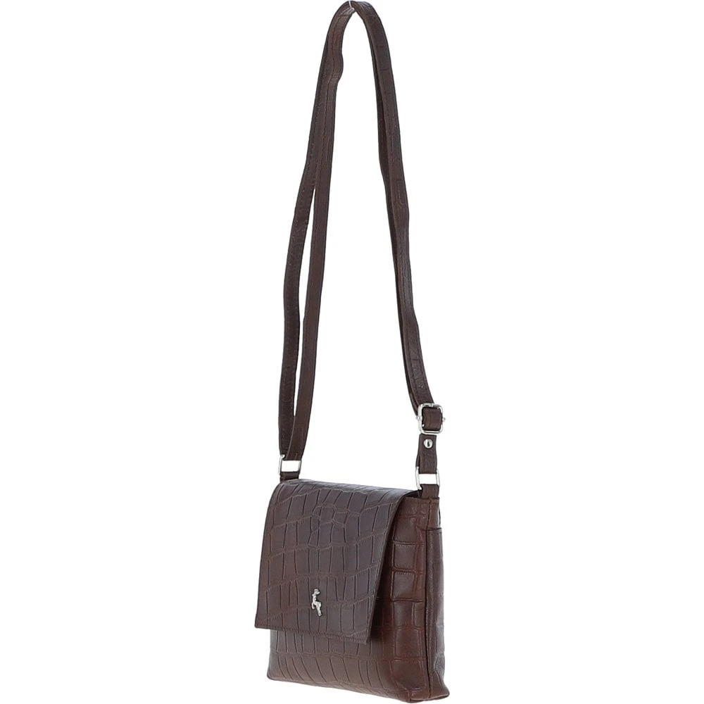 Rosea Flap Over Croc Print Real Leather Shoulder Bag Brandy/croc: MC6 - Image 3
