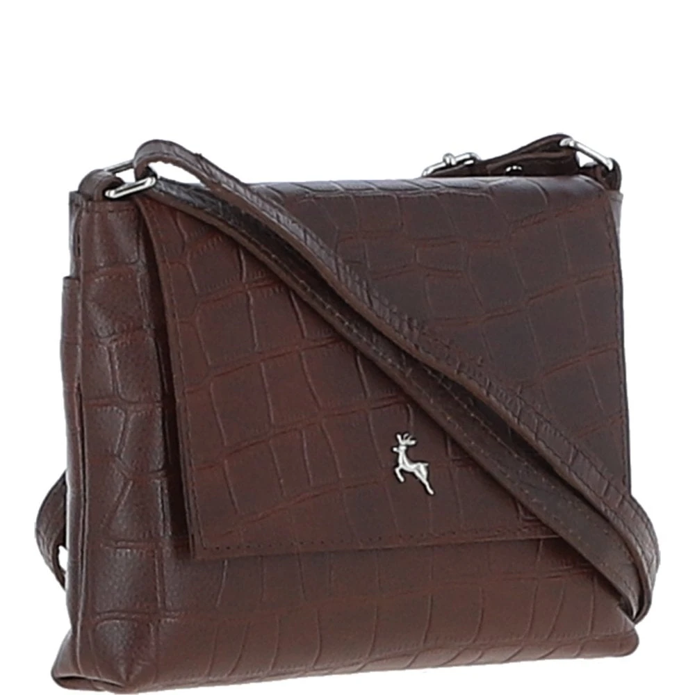Rosea Flap Over Croc Print Real Leather Shoulder Bag Brandy/croc: MC6 - Image 6