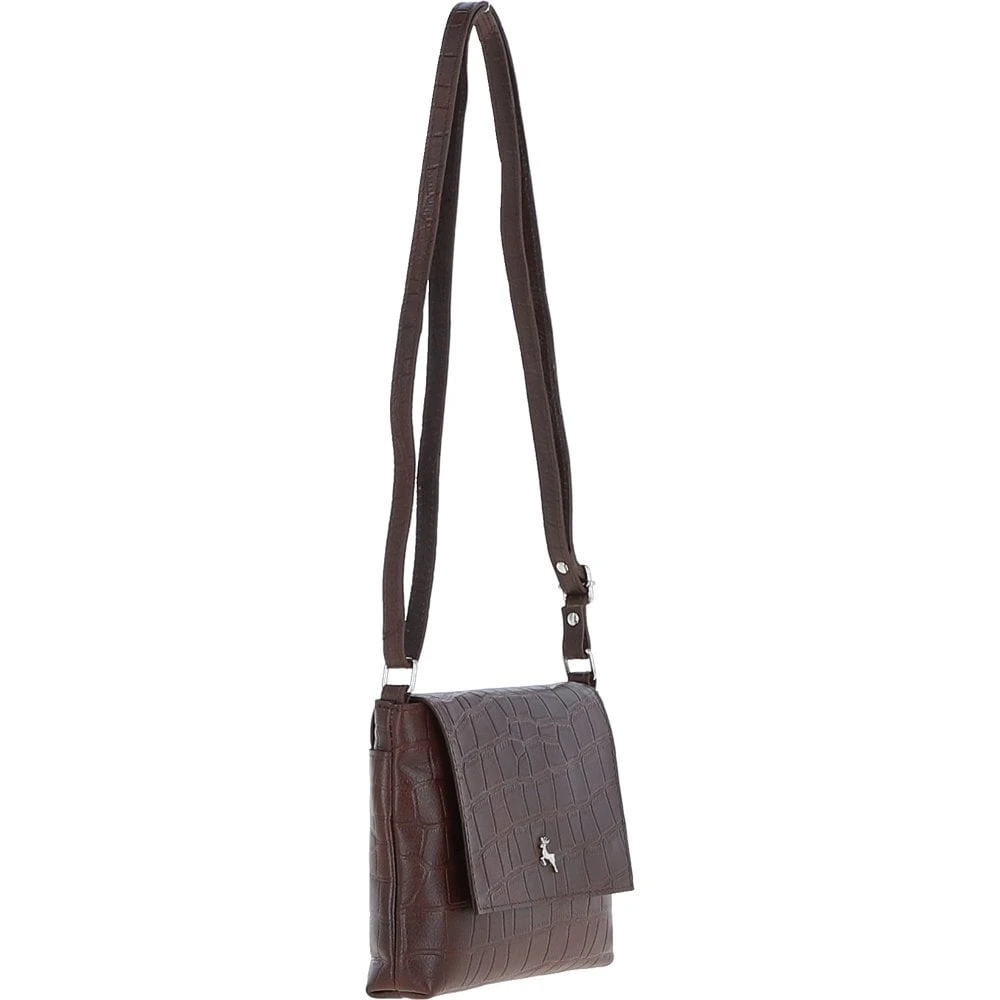 Rosea Flap Over Croc Print Real Leather Shoulder Bag Brandy/croc: MC6 - Image 7