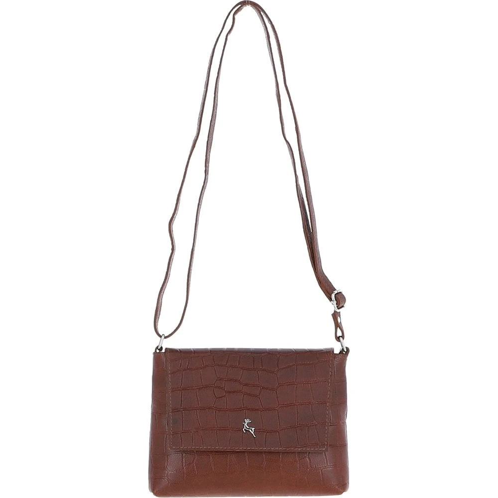 Rosea Flap Over Croc Print Real Leather Shoulder Bag Cognac/croc: MC6