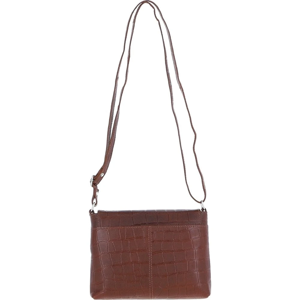 Rosea Flap Over Croc Print Real Leather Shoulder Bag Cognac/croc: MC6 - Image 5