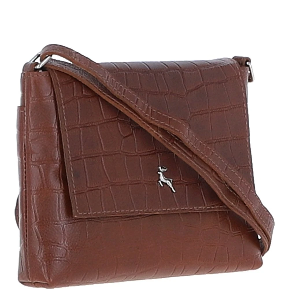 Rosea Flap Over Croc Print Real Leather Shoulder Bag Cognac/croc: MC6 - Image 6