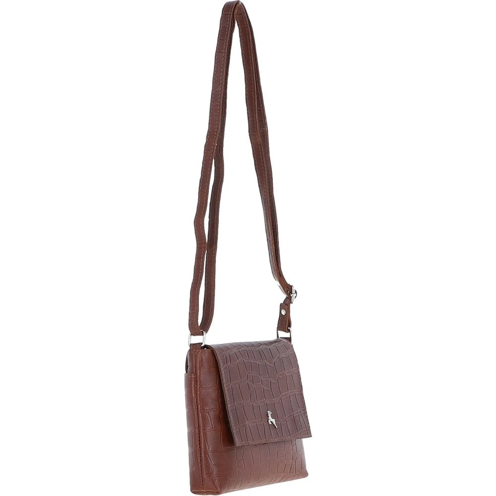 Rosea Flap Over Croc Print Real Leather Shoulder Bag Cognac/croc: MC6 - Image 7