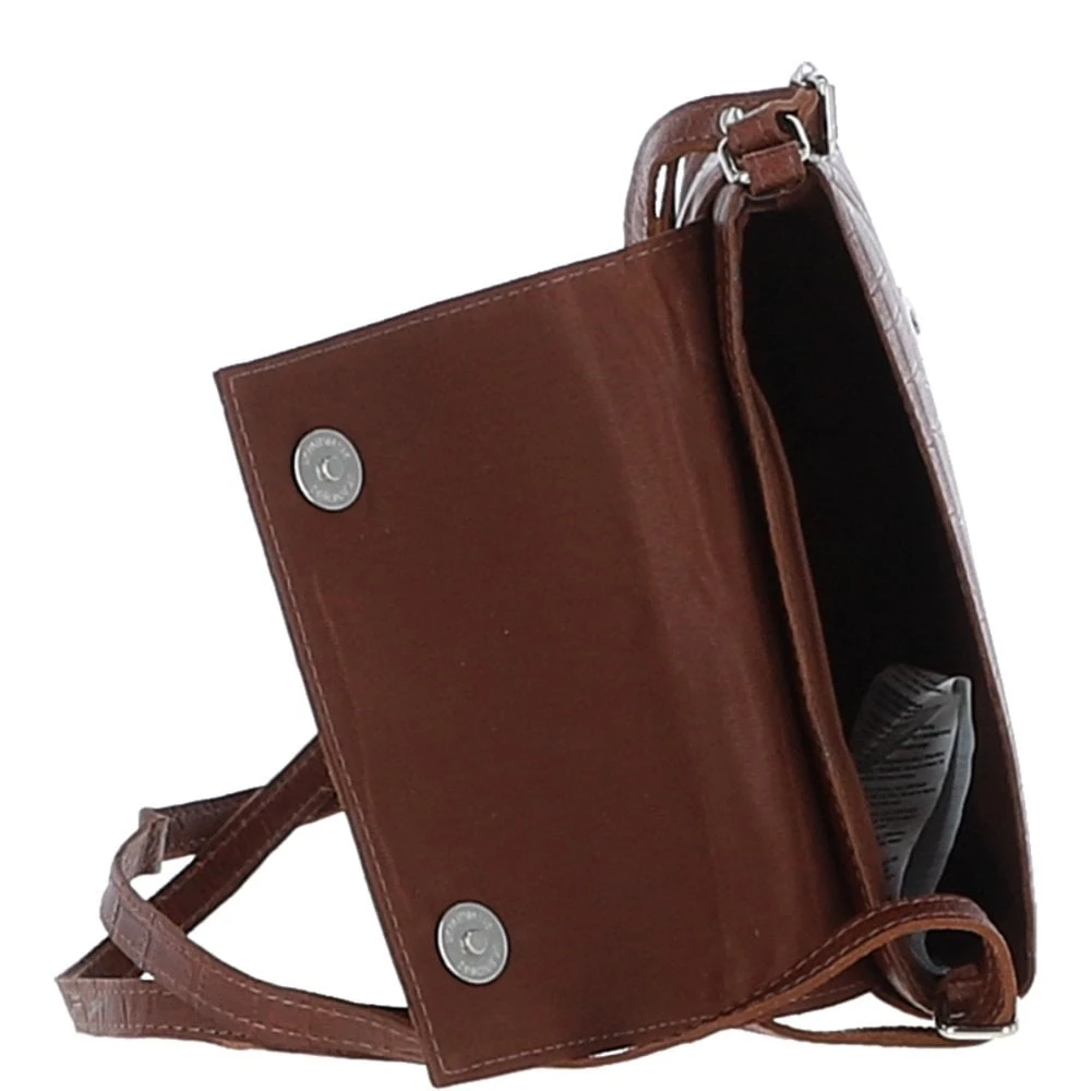 Rosea Flap Over Croc Print Real Leather Shoulder Bag Cognac/croc: MC6 - Image 8