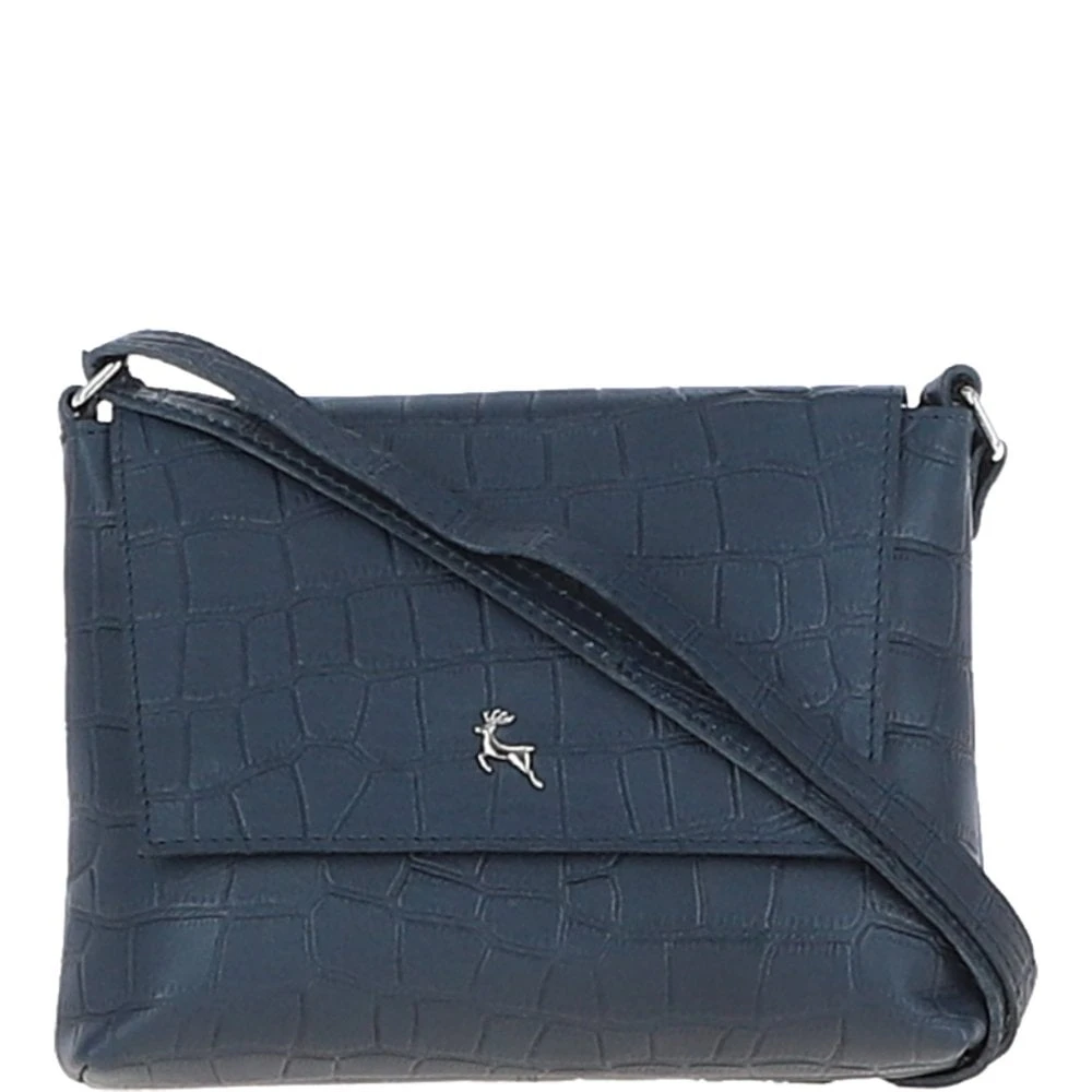 Rosea Flap Over Croc Print Real Leather Shoulder Bag Navy/croc: MC6 - Image 2