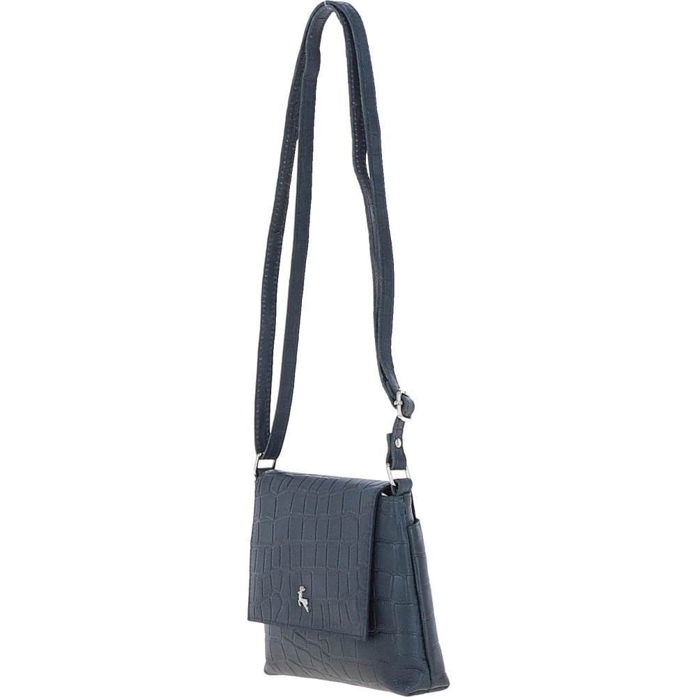 Rosea Flap Over Croc Print Real Leather Shoulder Bag Navy/croc: MC6 - Image 3