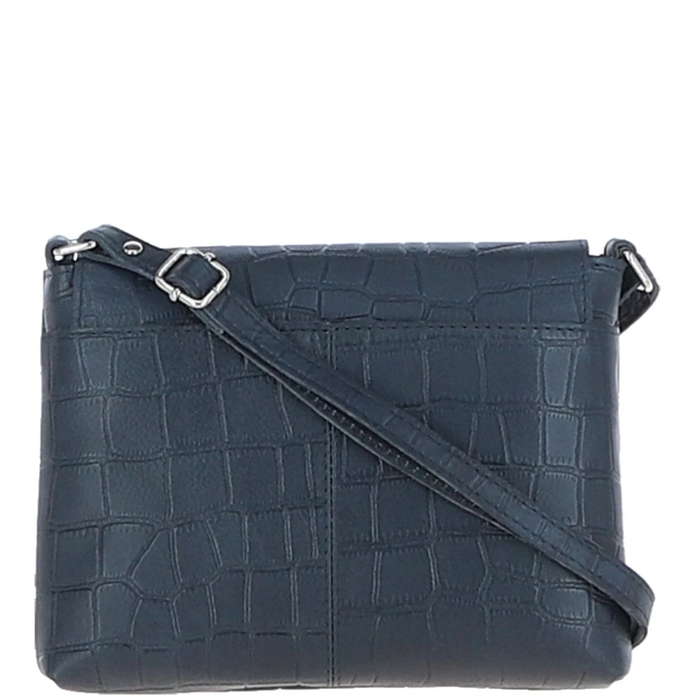 Rosea Flap Over Croc Print Real Leather Shoulder Bag Navy/croc: MC6 - Image 4
