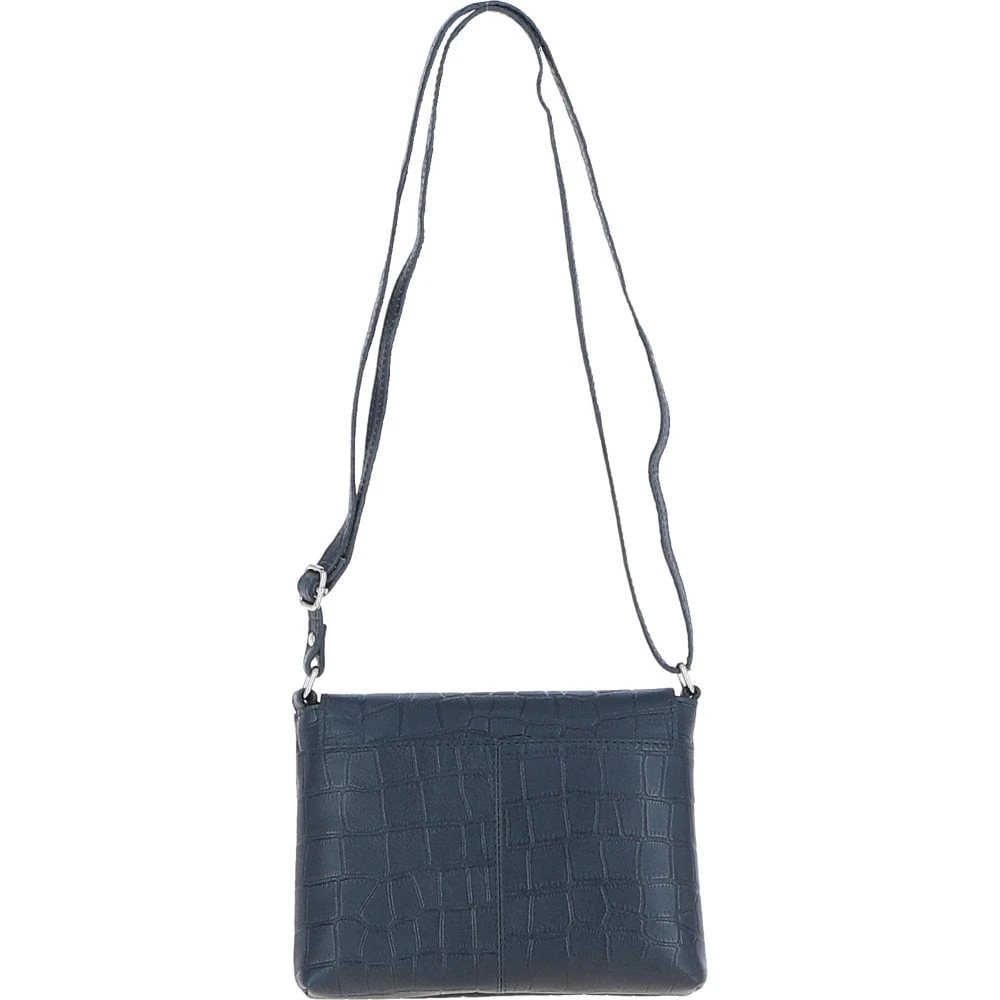Rosea Flap Over Croc Print Real Leather Shoulder Bag Navy/croc: MC6 - Image 5
