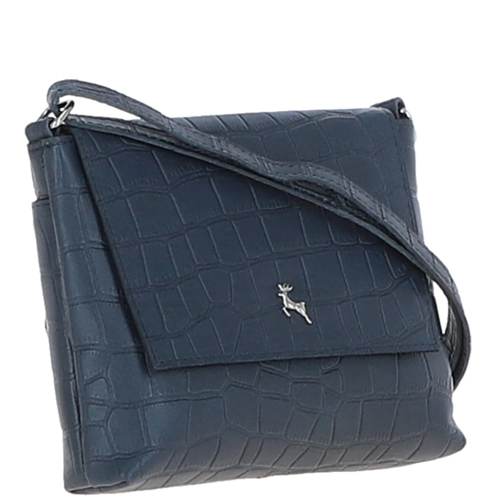 Rosea Flap Over Croc Print Real Leather Shoulder Bag Navy/croc: MC6 - Image 6