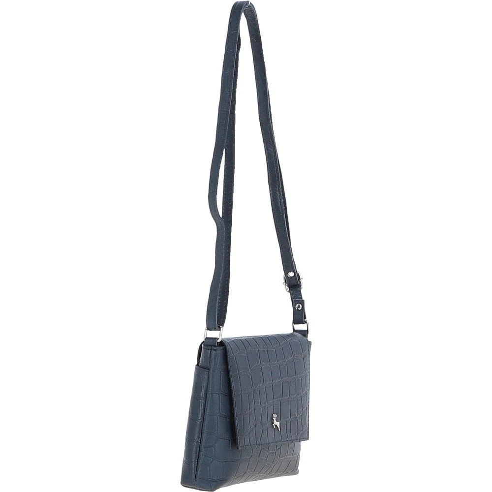 Rosea Flap Over Croc Print Real Leather Shoulder Bag Navy/croc: MC6 - Image 7
