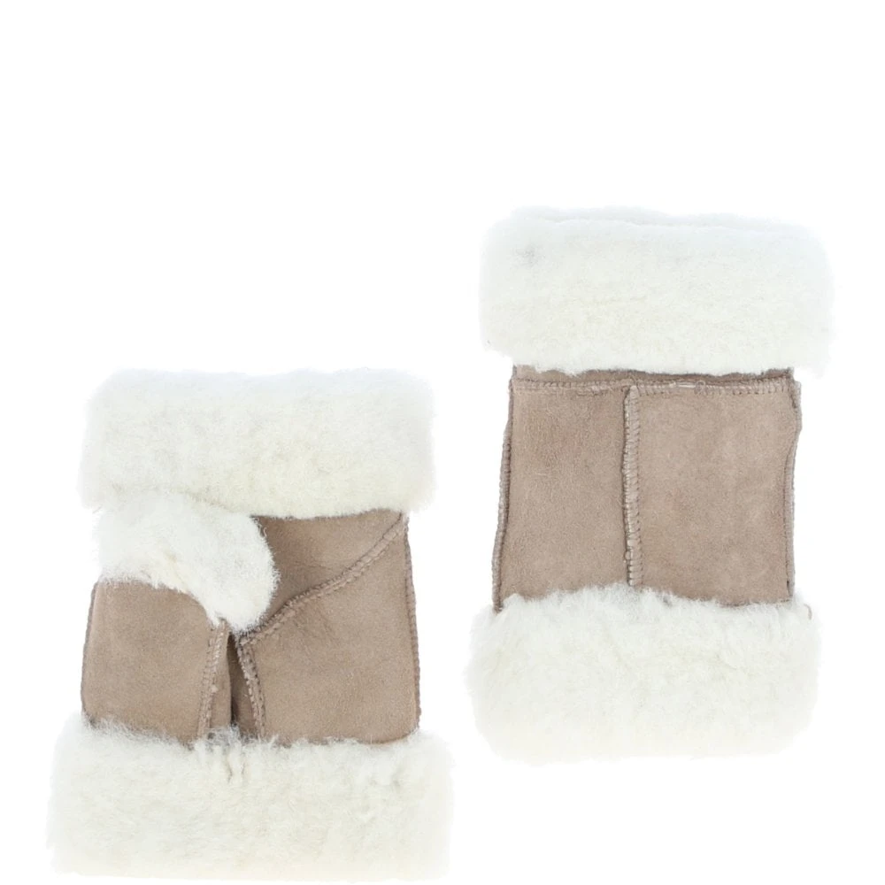 Sheepskin Fingerless Patch Mittens Taupe: P734