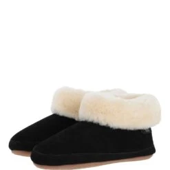 Sheepskin Slippers Black Silver: Ladies Booties