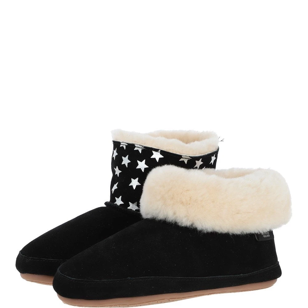 Sheepskin Slippers Black Silver: Ladies Booties - Image 2