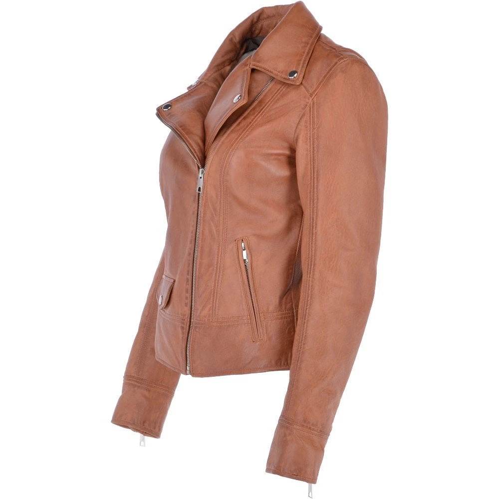 Short Biker Jacket Cognac : Alyssa - Image 2