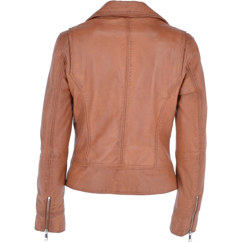 Short Biker Jacket Cognac : Alyssa - Image 3