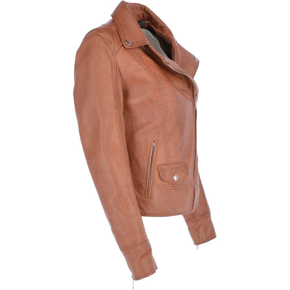 Short Biker Jacket Cognac : Alyssa - Image 4