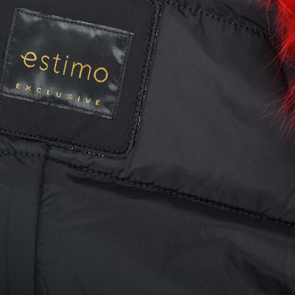 Short Hooded Toscana Tipped Fox Fur Parka With Fur Trim Lining Black/red: - Image 6