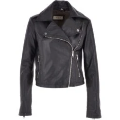 Short Leather Biker Jacket Black : Brooklyn
