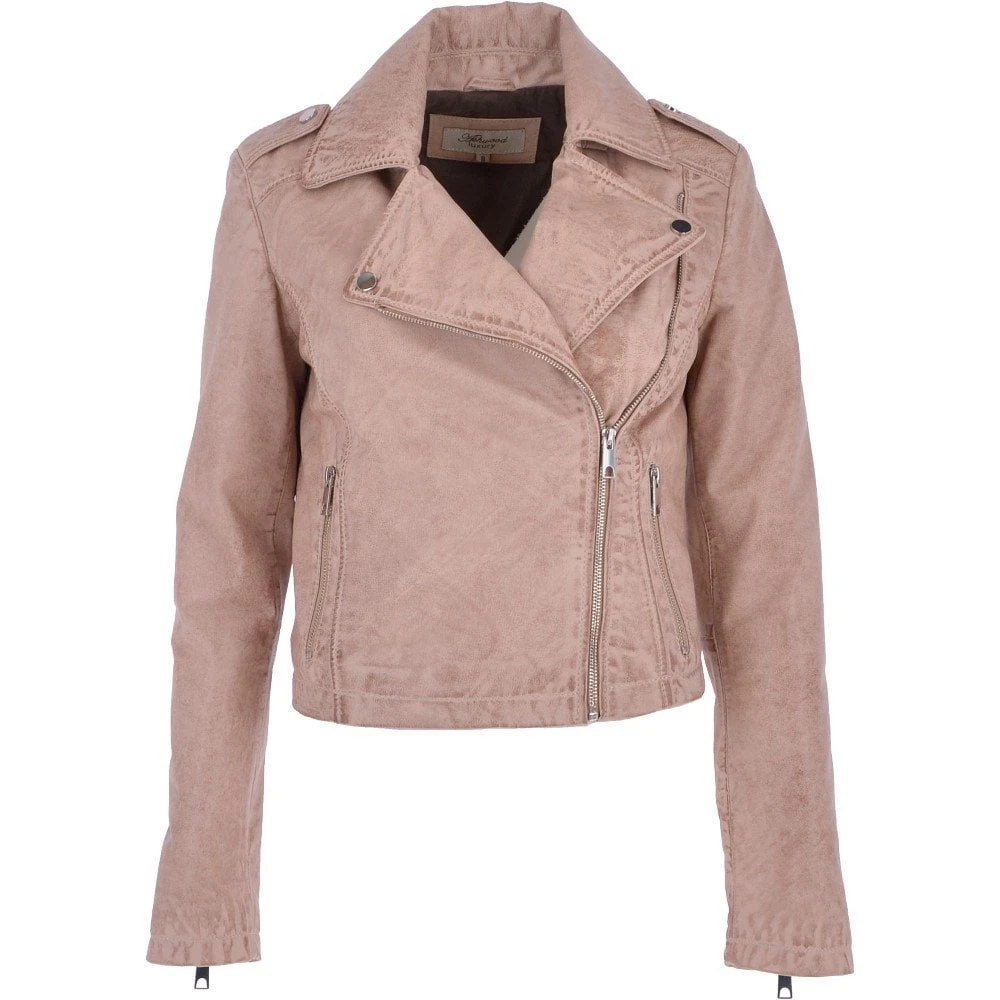 Short Leather Biker Jacket Stone : Brooklyn