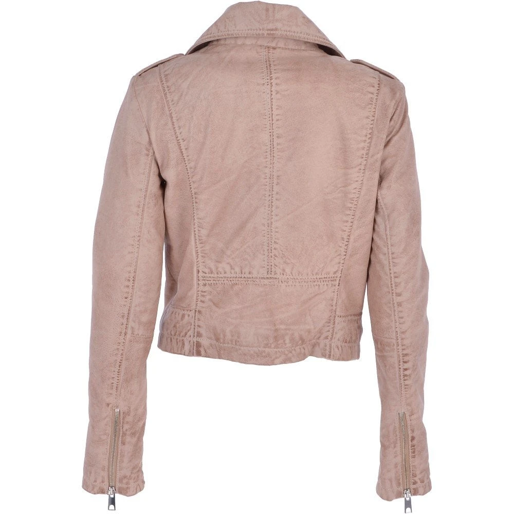 Short Leather Biker Jacket Stone : Brooklyn - Image 3