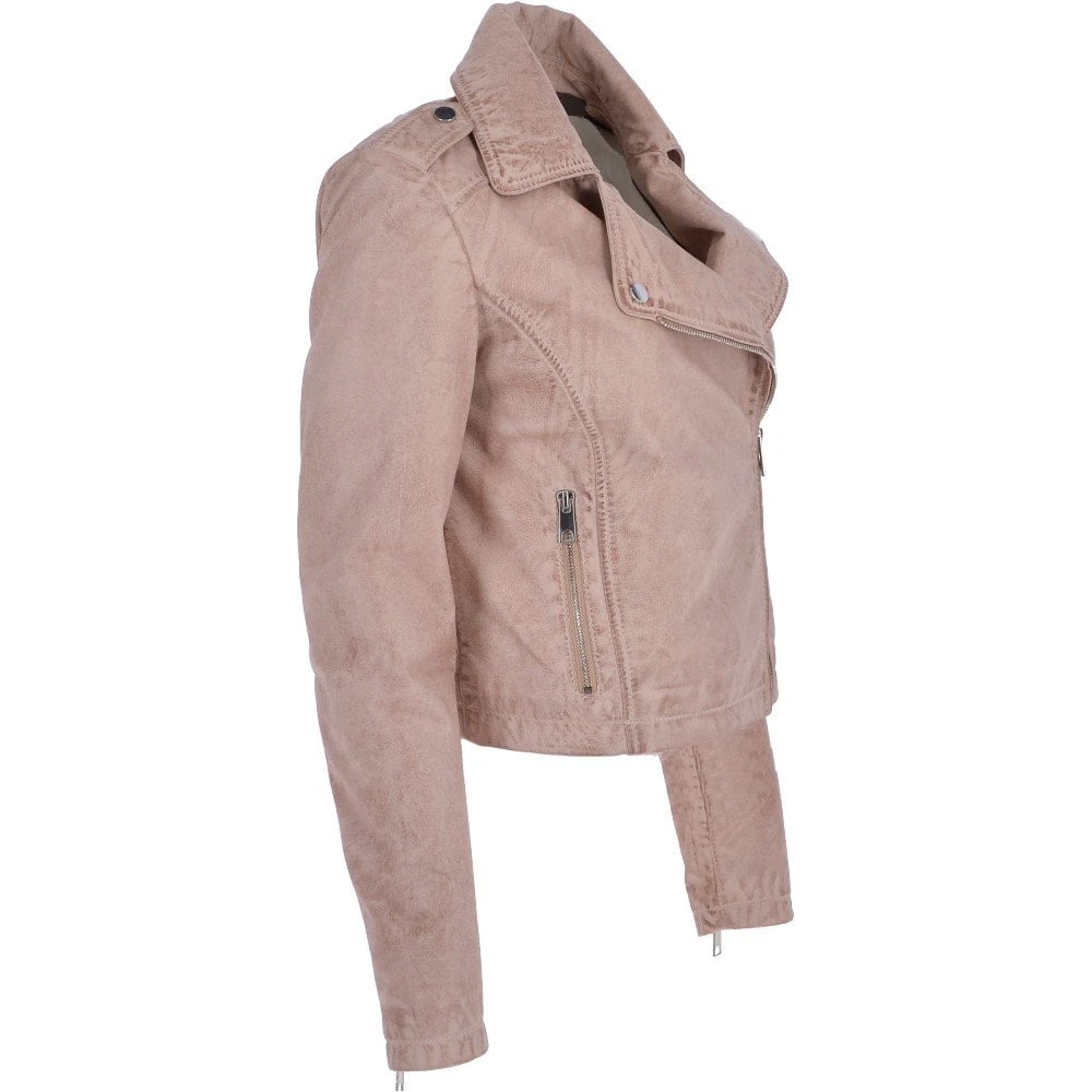 Short Leather Biker Jacket Stone : Brooklyn - Image 4