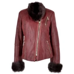 Short Toscana Biker Style Sheepskin Jacket Bordeaux: Evelyn