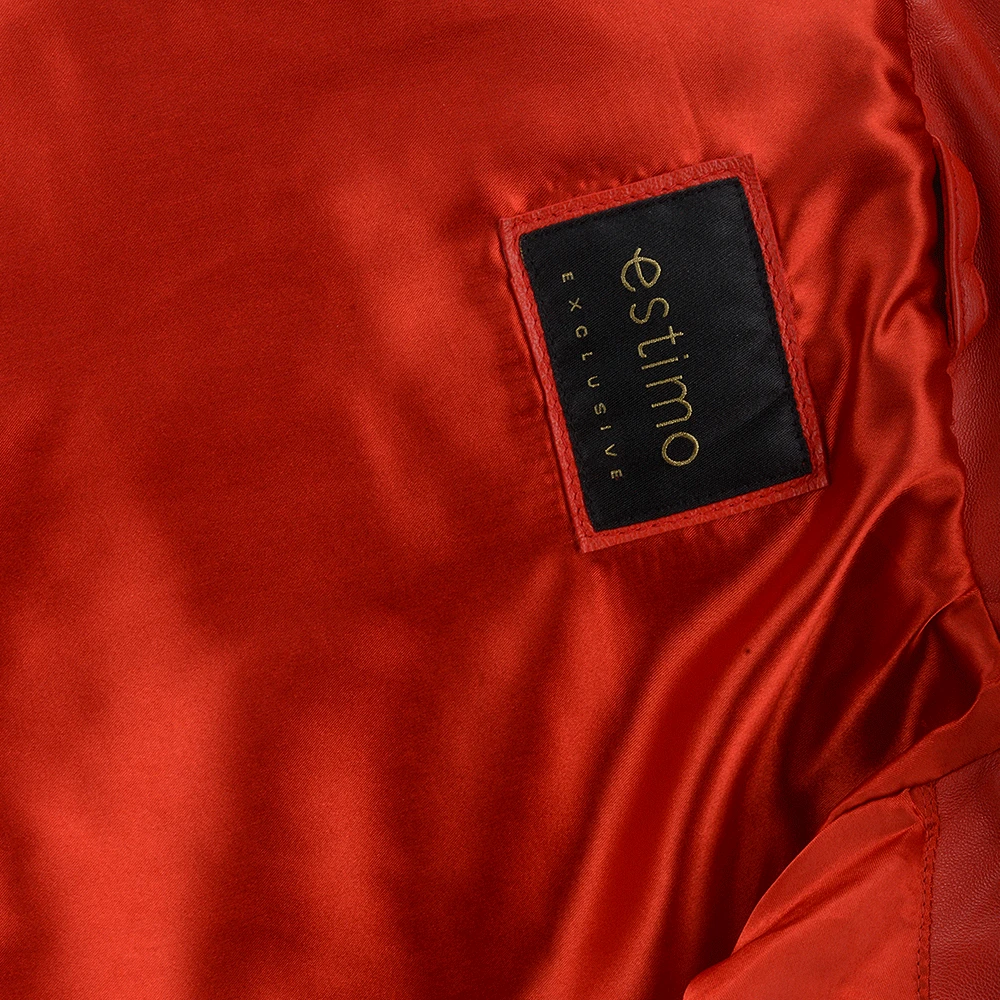 Short Vegetable Tanned Leather Biker Jacket Red : Jenner - Image 6