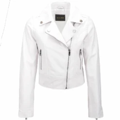 Short Vegetable Tanned Leather Biker Jacket White : Jenner