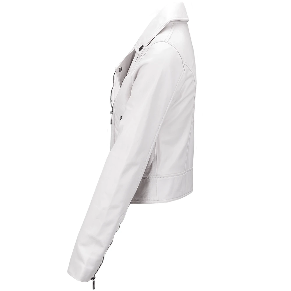 Short Vegetable Tanned Leather Biker Jacket White : Jenner - Image 2
