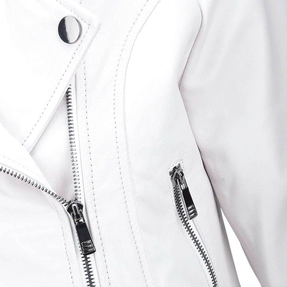 Short Vegetable Tanned Leather Biker Jacket White : Jenner - Image 4