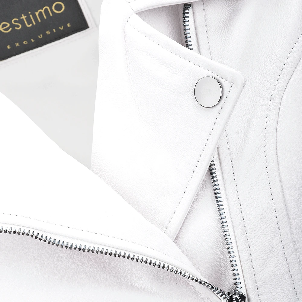 Short Vegetable Tanned Leather Biker Jacket White : Jenner - Image 5