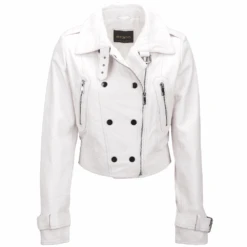 Short Vegetable Tanned Leather Biker Jacket White : Sabine