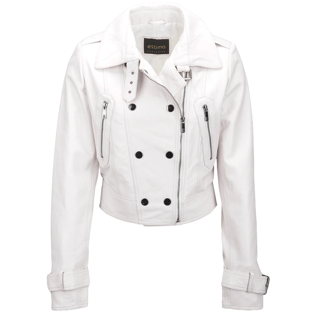 Short Vegetable Tanned Leather Biker Jacket White : Sabine