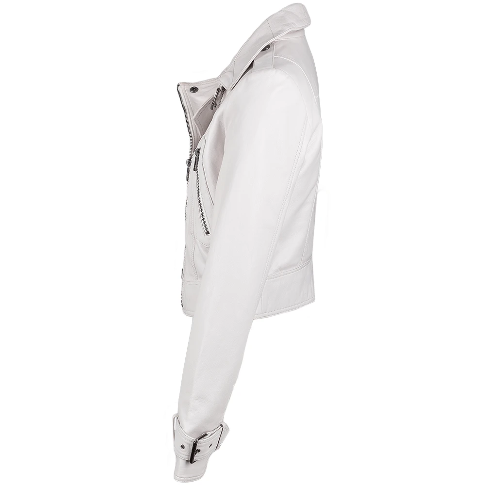 Short Vegetable Tanned Leather Biker Jacket White : Sabine - Image 2